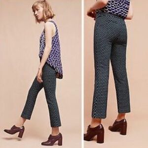 Anthropologie Green Black Cartonnier Charlie Crop Flare Pant Diamond